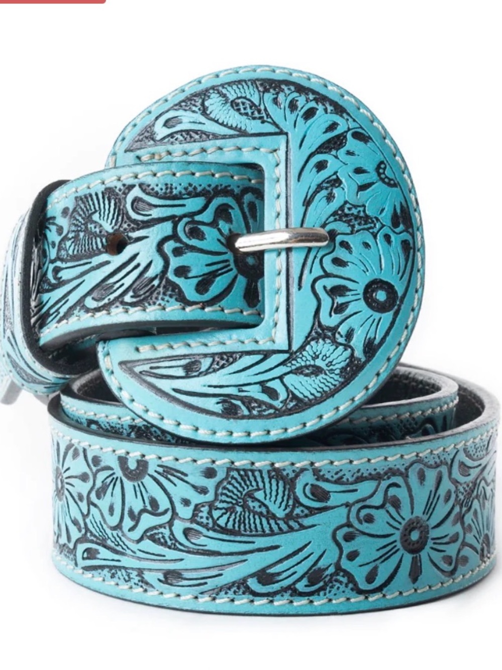 Myra Turquoise Floral Tooled Leather Belt - Women's Accessory